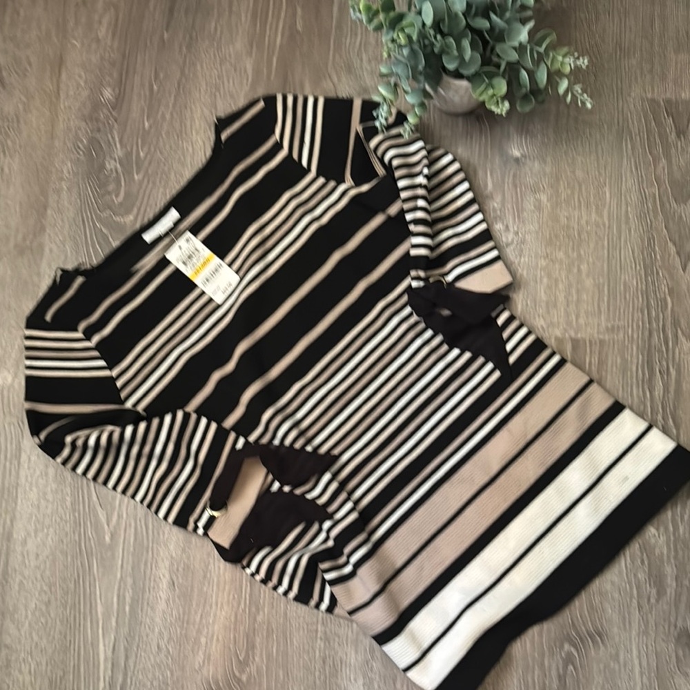 Striped Black and Beige Sweater Dress